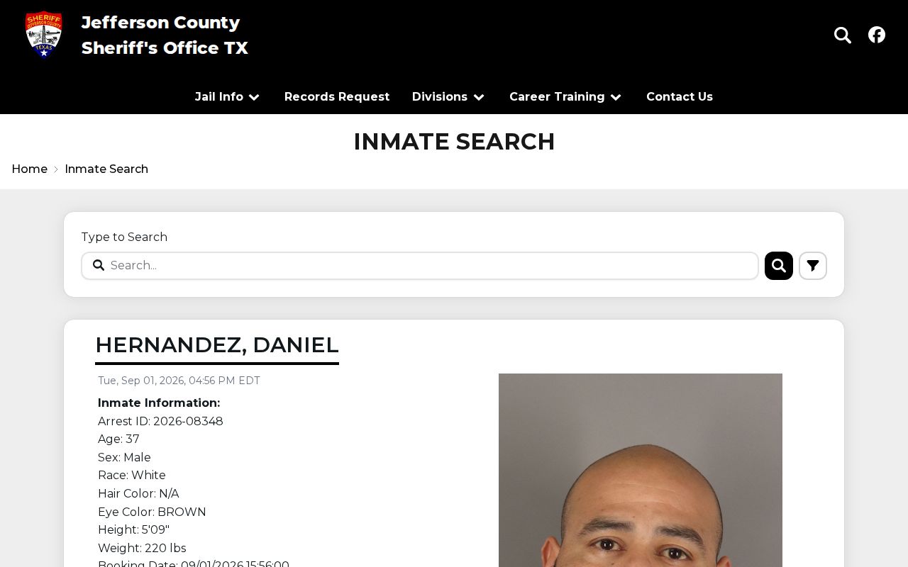 Port Arthur residents directory view of the Jefferson County inmate roster search