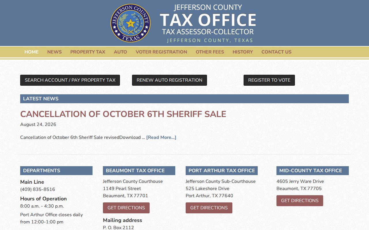 Port Arthur residents directory source showing Jefferson County tax-office and voter information