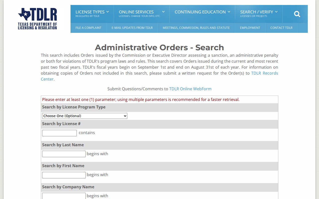 Port Arthur residents directory source showing the Texas professional license search