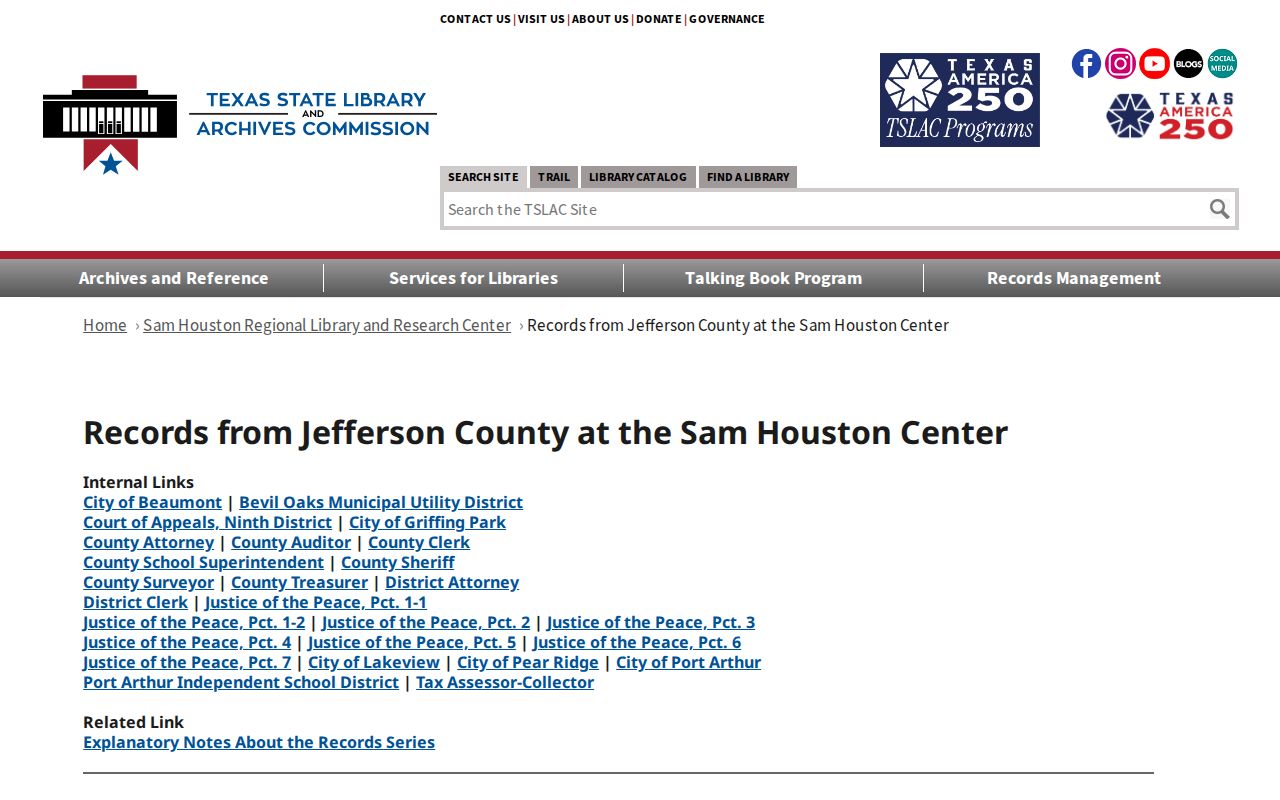 Port Arthur previous residents research through Sam Houston Center Jefferson County holdings
