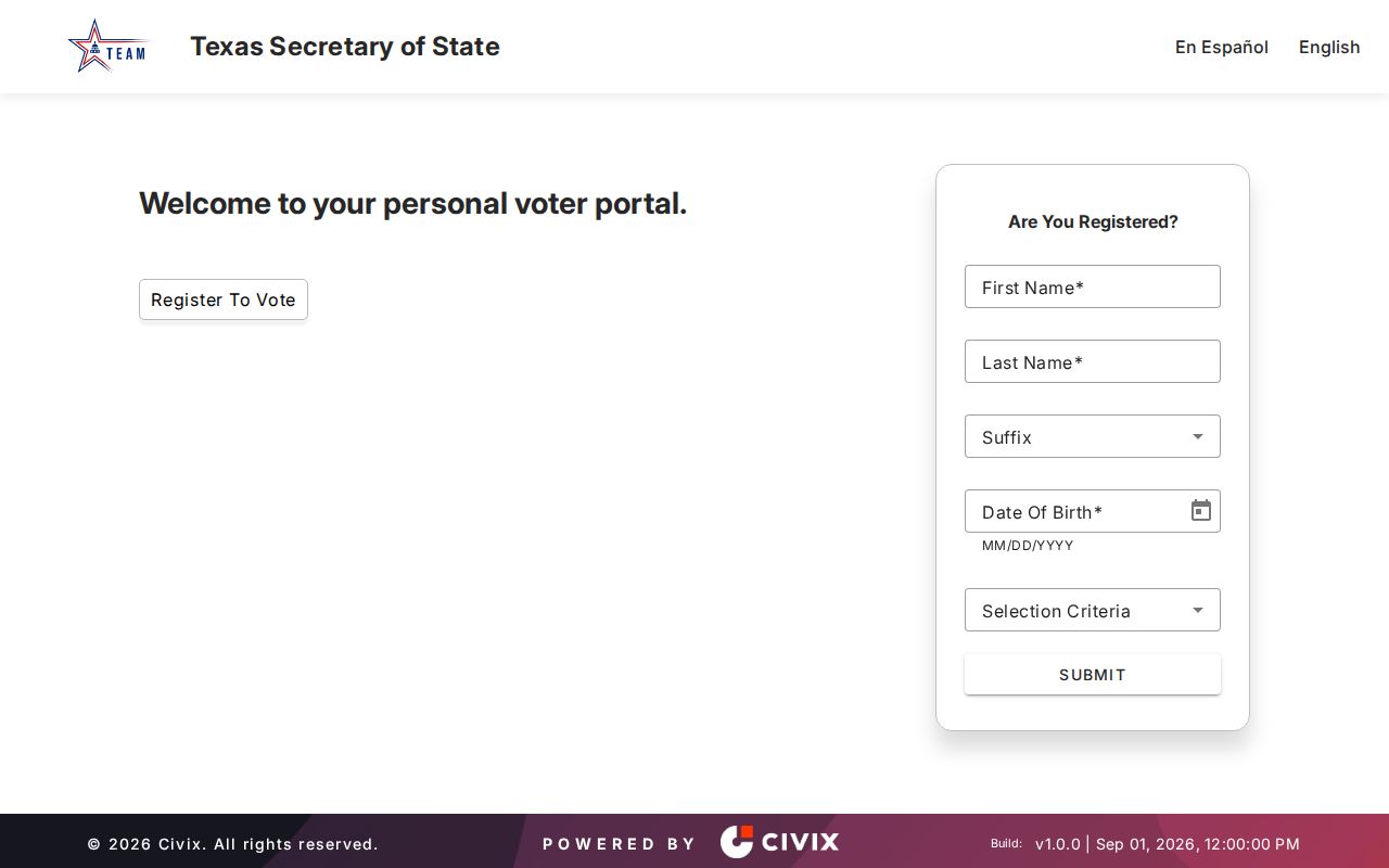 Port Arthur resident lookup image of the Texas My Voter Portal